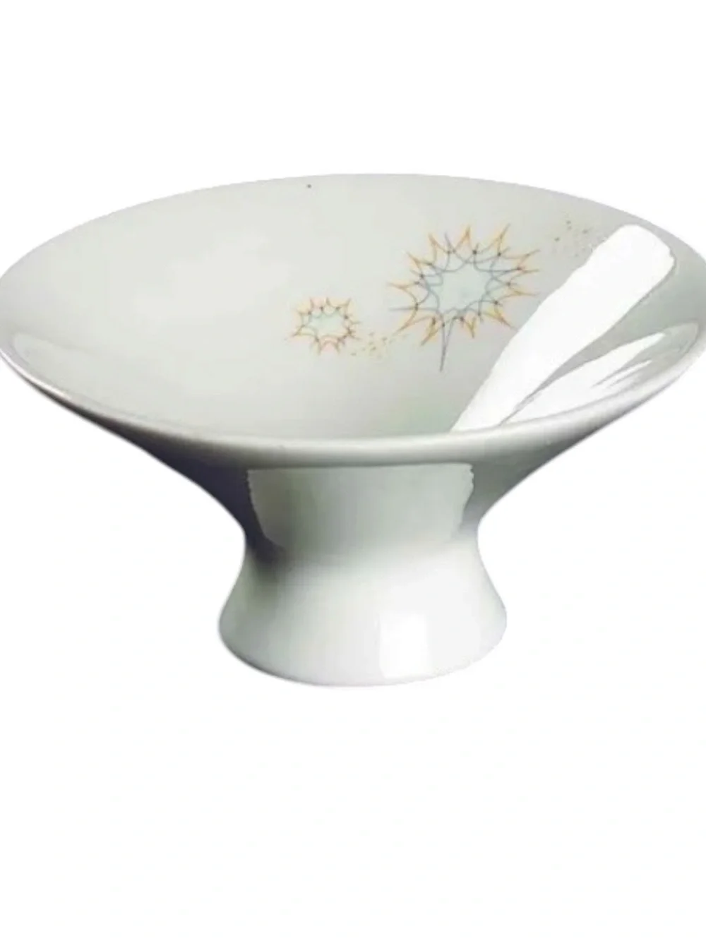 Vintage MCM Atomic Starburst Stellar Pedestal Dessert Fruit Bowl Cream 5.25”
